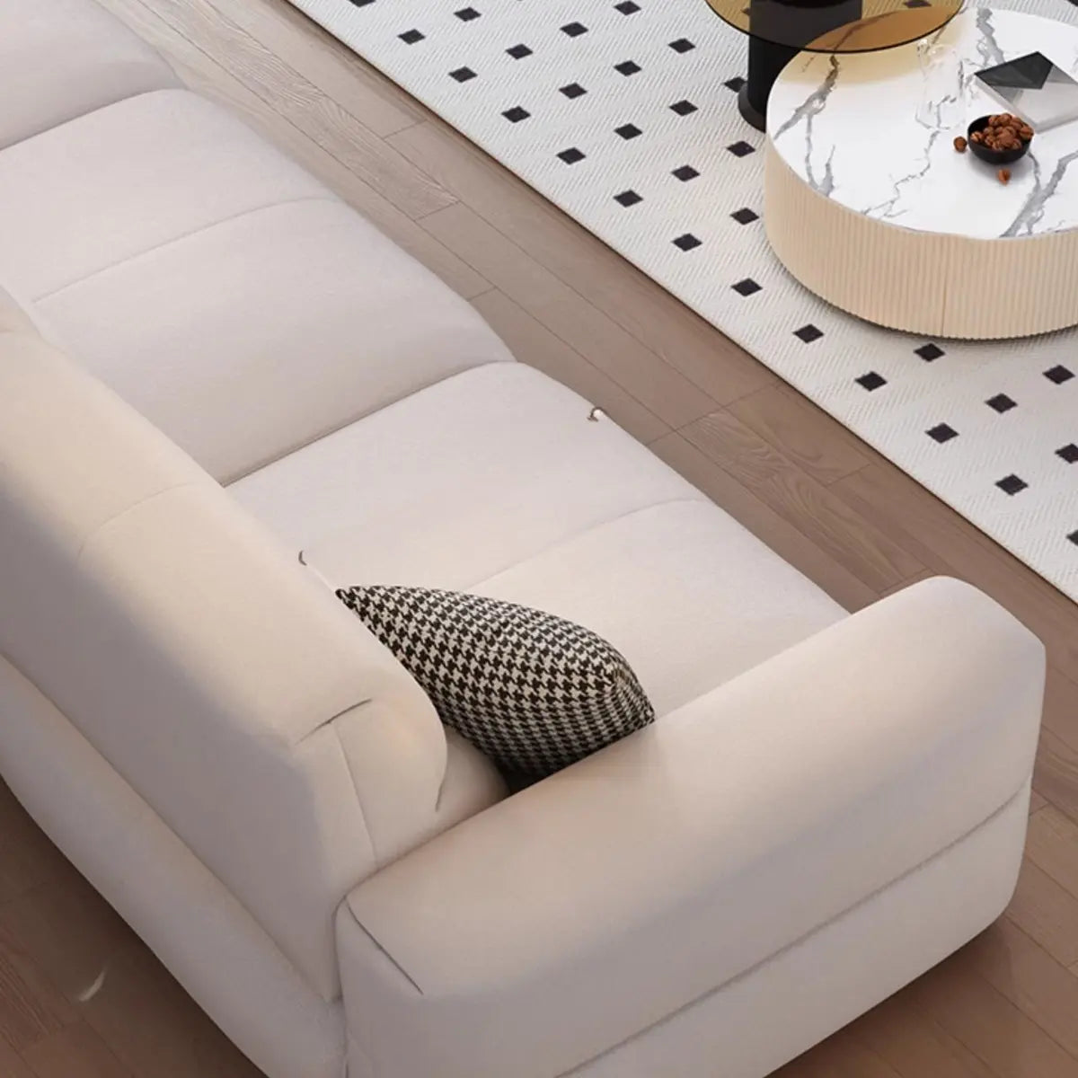 Beige Stain Resistant Fabric Tight Back Sofa Chaise Image - 7