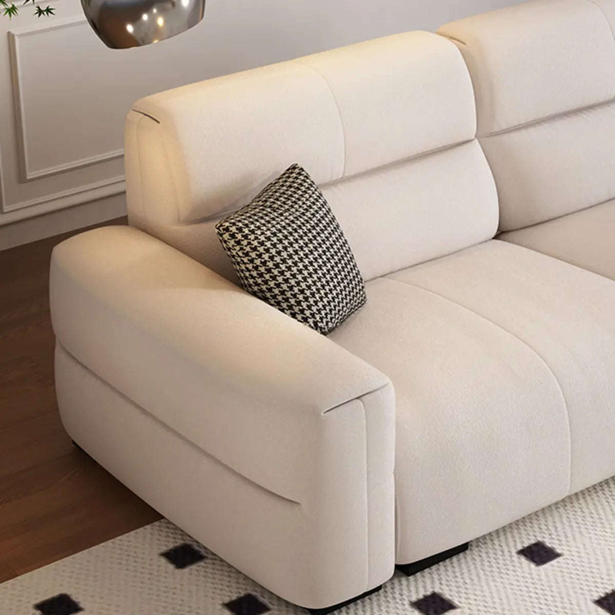 Beige Stain Resistant Fabric Tight Back Sofa Chaise Image - 8