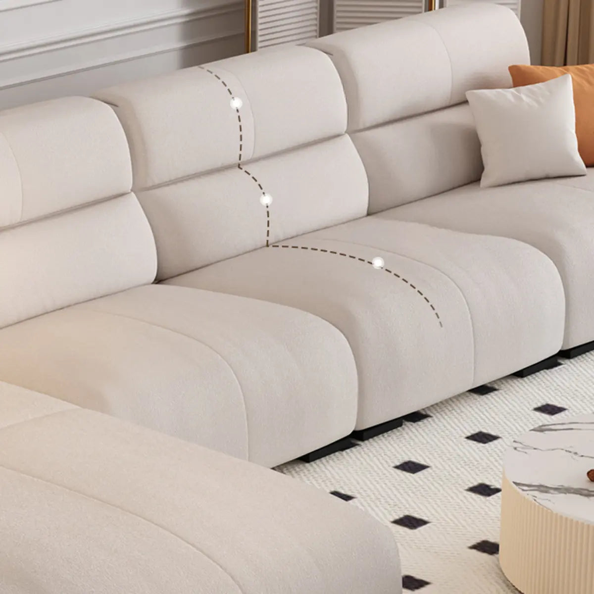 Beige Stain Resistant Fabric Tight Back Sofa Chaise Image - 9
