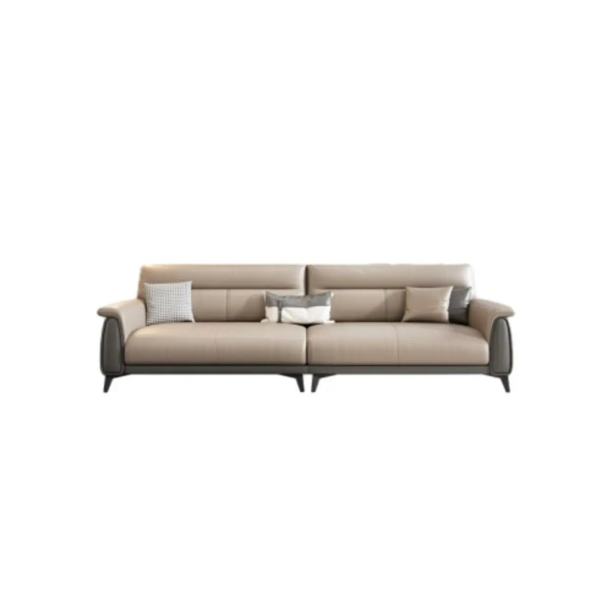 Beige Stain Resistant Faux Leather Biscuit Back Sofa Image - 10