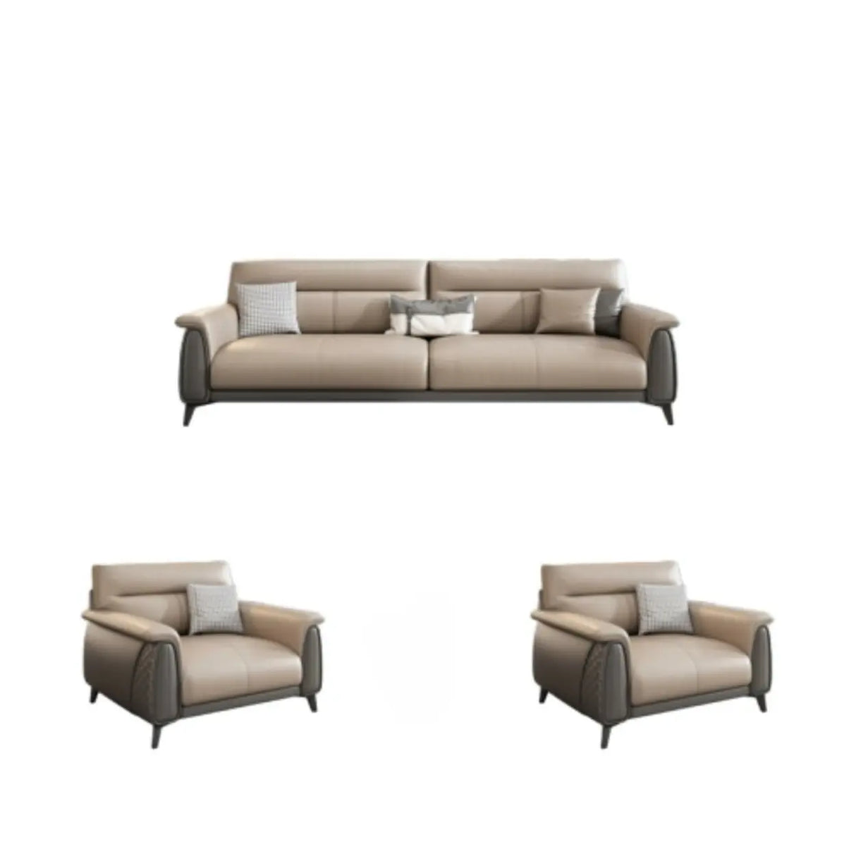 Beige Stain Resistant Faux Leather Biscuit Back Sofa Image - 11