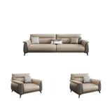 Beige Stain Resistant Faux Leather Biscuit Back Sofa Image - 11
