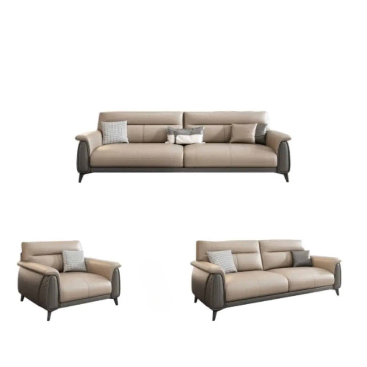 Beige Stain Resistant Faux Leather Biscuit Back Sofa Image - 13