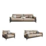 Beige Stain Resistant Faux Leather Biscuit Back Sofa Image - 13