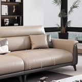 Beige Stain Resistant Faux Leather Biscuit Back Sofa Image - 14