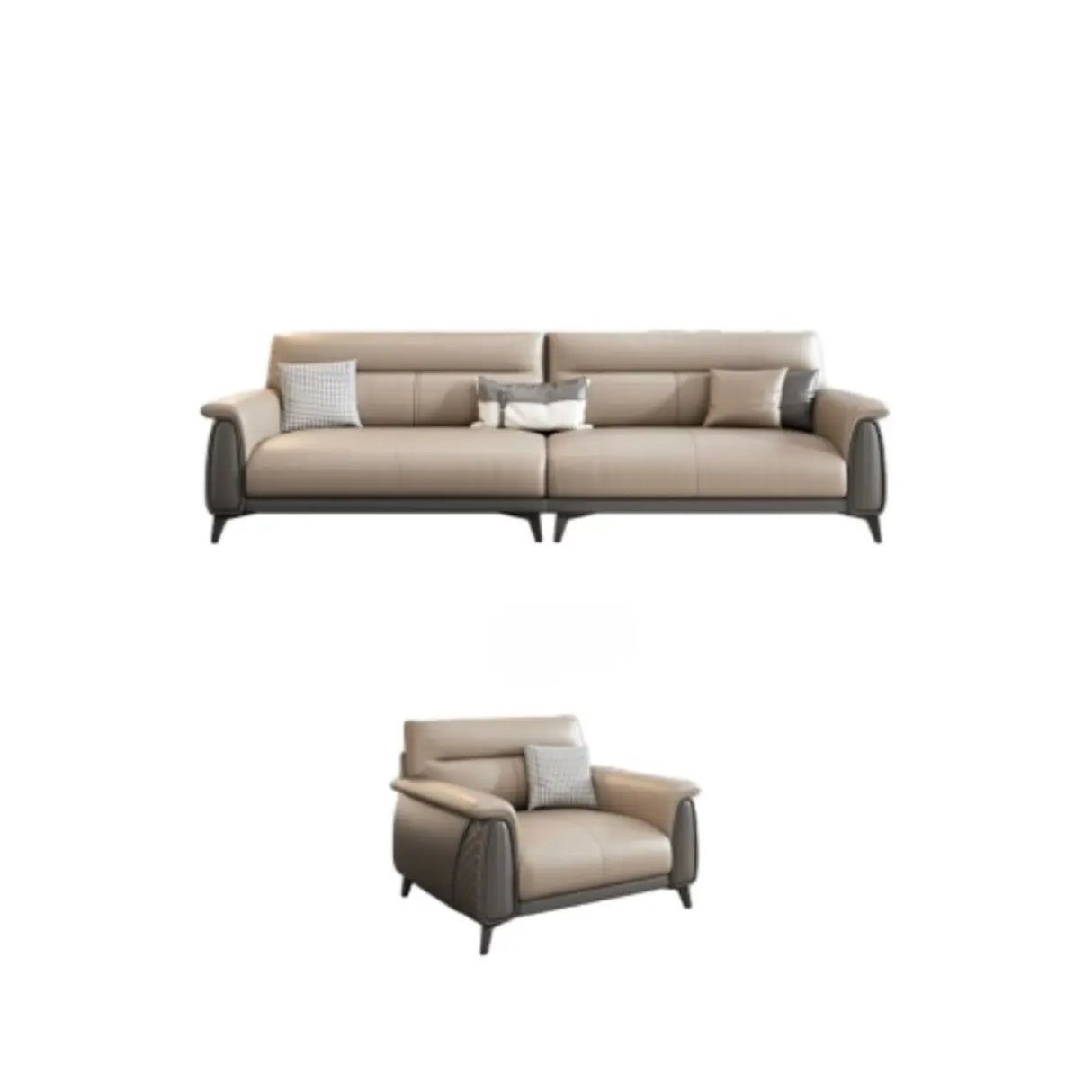Beige Stain Resistant Faux Leather Biscuit Back Sofa Image - 16