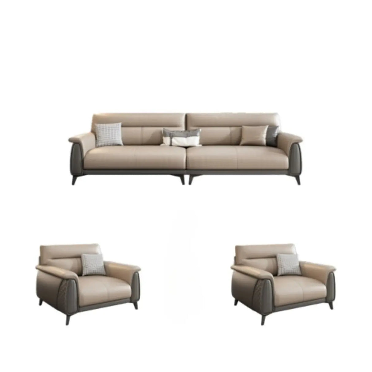 Beige Stain Resistant Faux Leather Biscuit Back Sofa Image - 17