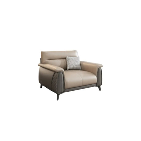 Beige Stain Resistant Faux Leather Biscuit Back Sofa Image - 2