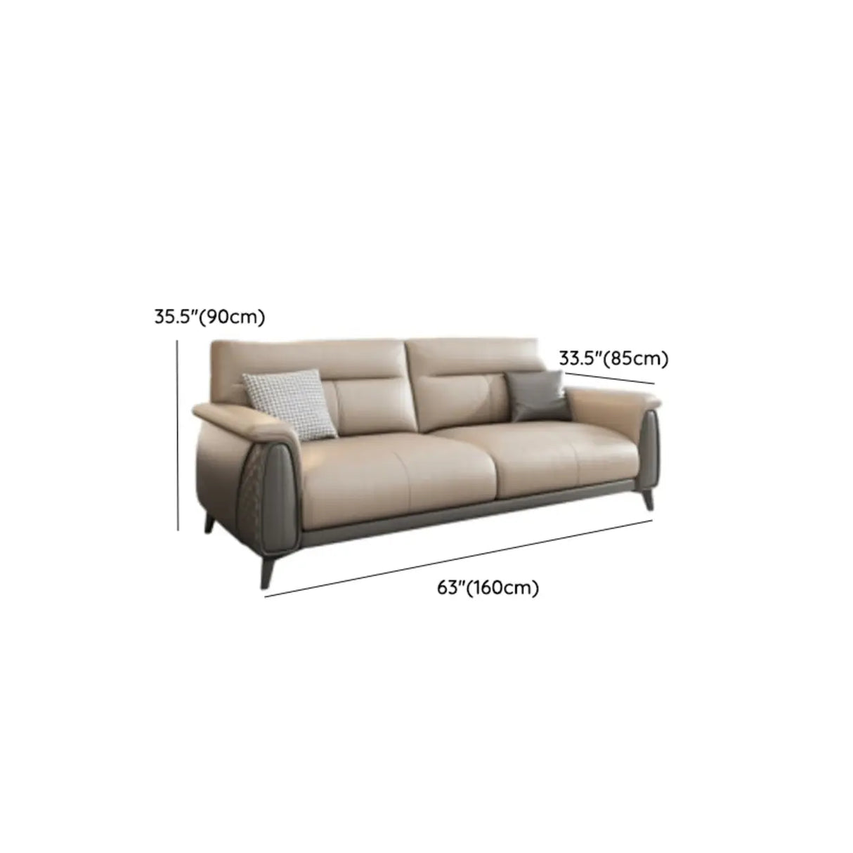 Beige Stain Resistant Faux Leather Biscuit Back Sofa Image - 20