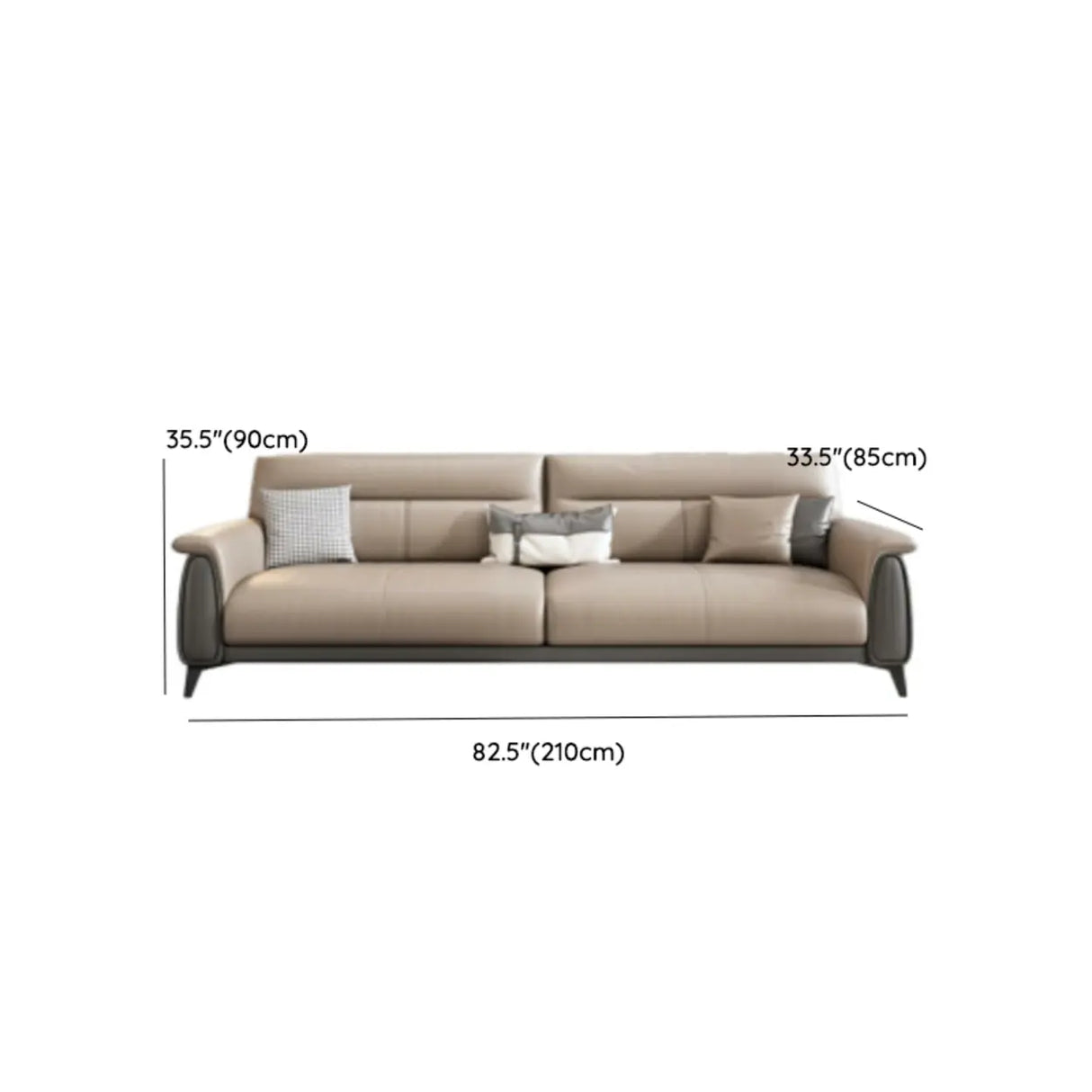 Beige Stain Resistant Faux Leather Biscuit Back Sofa Image - 21