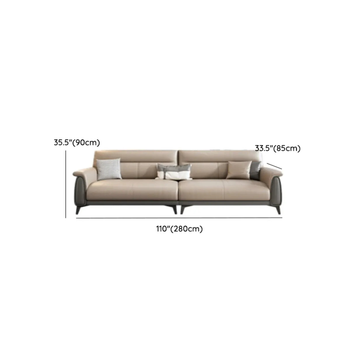 Beige Stain Resistant Faux Leather Biscuit Back Sofa Image - 22