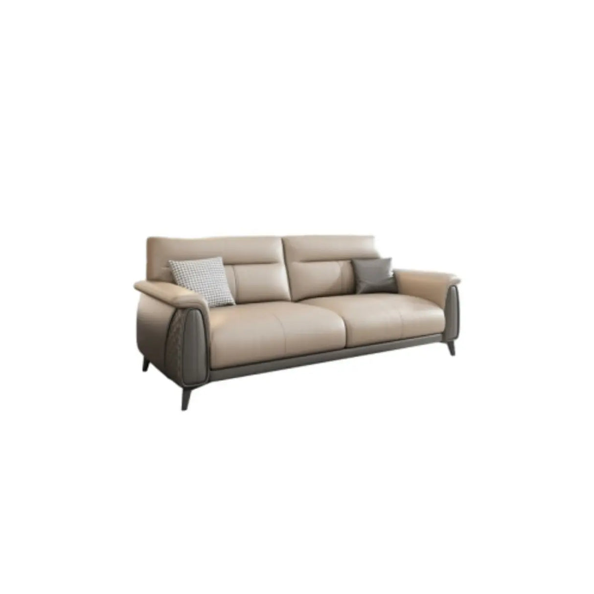 Beige Stain Resistant Faux Leather Biscuit Back Sofa Image - 3