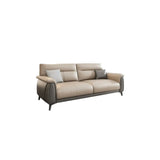 Beige Stain Resistant Faux Leather Biscuit Back Sofa Image - 3