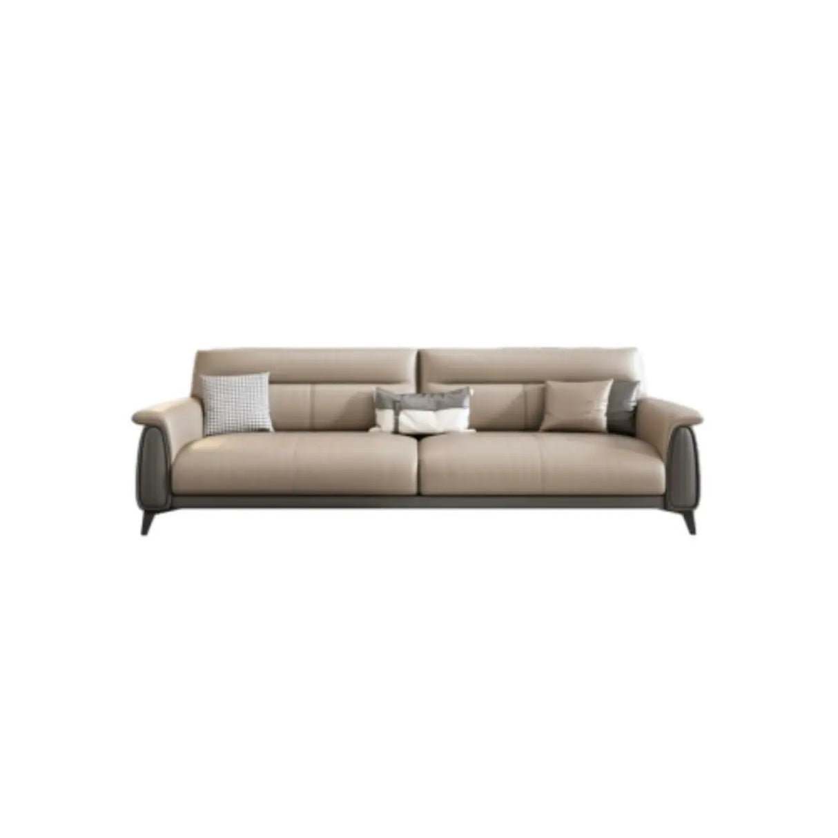 Beige Stain Resistant Faux Leather Biscuit Back Sofa Image - 5