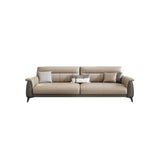 Beige Stain Resistant Faux Leather Biscuit Back Sofa Image - 5