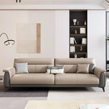 Beige Stain Resistant Faux Leather Biscuit Back Sofa Image - 8