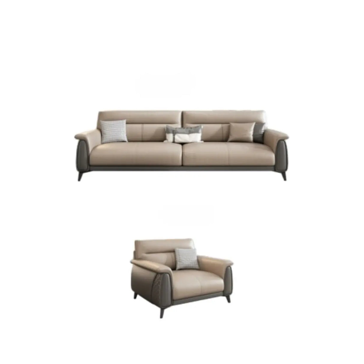 Beige Stain Resistant Faux Leather Biscuit Back Sofa Image - 9