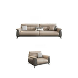 Beige Stain Resistant Faux Leather Biscuit Back Sofa Image - 9