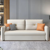 Beige Stain Resistant Faux Leather Square Arm Sofa Bed Image - 1