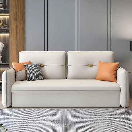 Beige Stain Resistant Faux Leather Square Arm Sofa Bed Image - 1