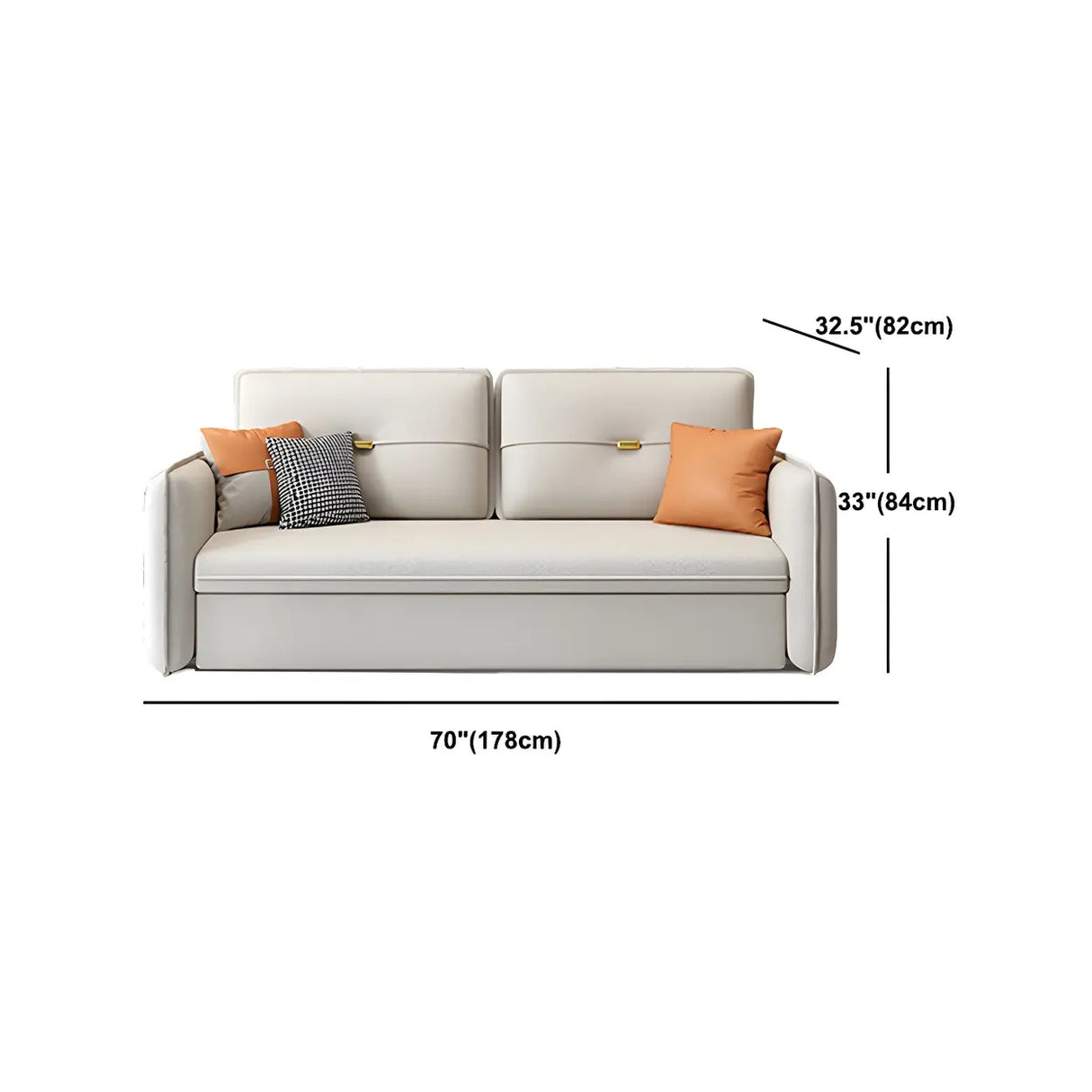 Beige Stain Resistant Faux Leather Square Arm Sofa Bed Image - 16