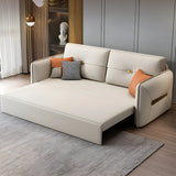 Beige Stain Resistant Faux Leather Square Arm Sofa Bed Image - 3