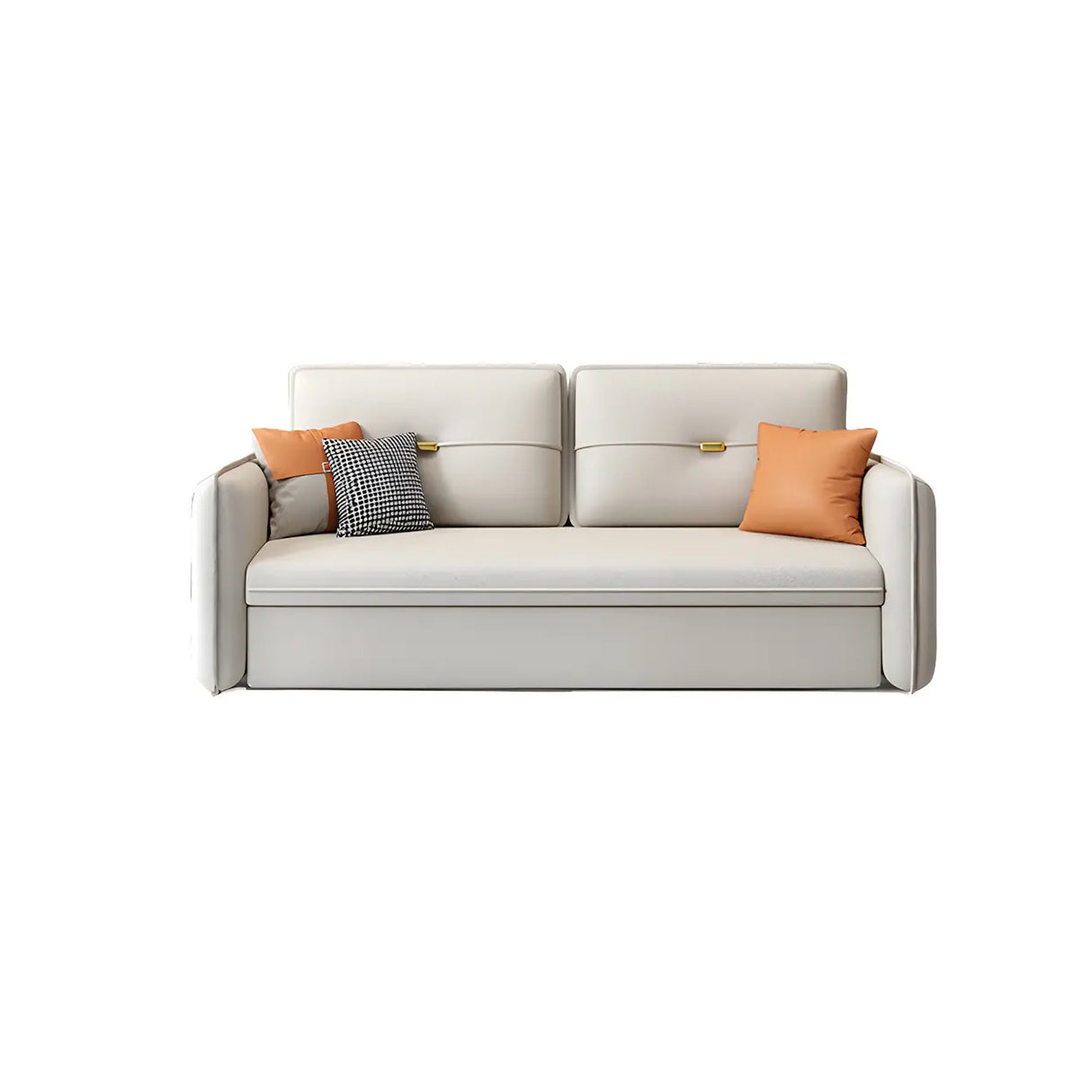 Beige Stain Resistant Faux Leather Square Arm Sofa Bed Image - 5