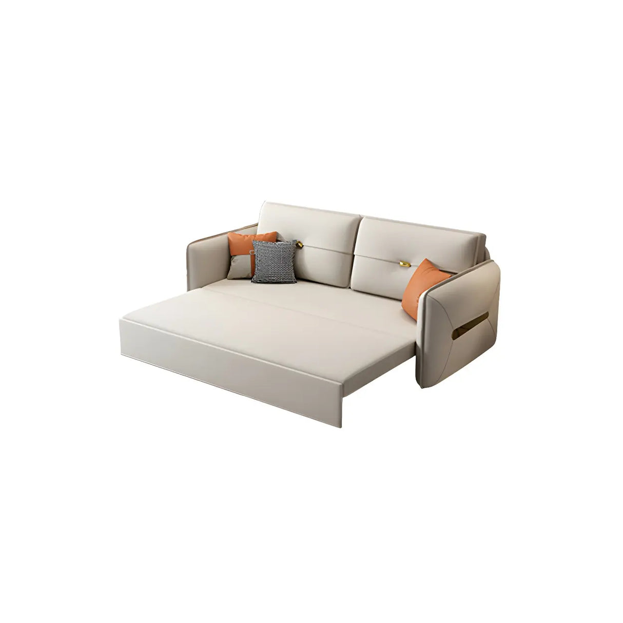 Beige Stain Resistant Faux Leather Square Arm Sofa Bed Image - 10