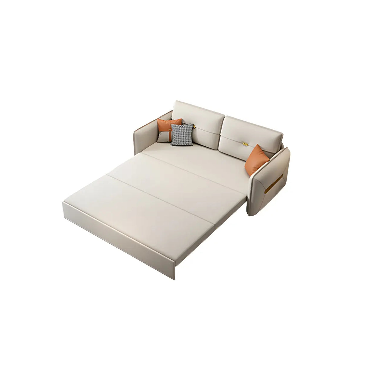 Beige Stain Resistant Faux Leather Square Arm Sofa Bed Image - 11