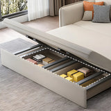 Beige Stain Resistant Faux Leather Square Arm Sofa Bed Image - 7