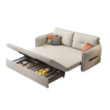 Beige Stain Resistant Faux Leather Square Arm Sofa Bed Image - 12