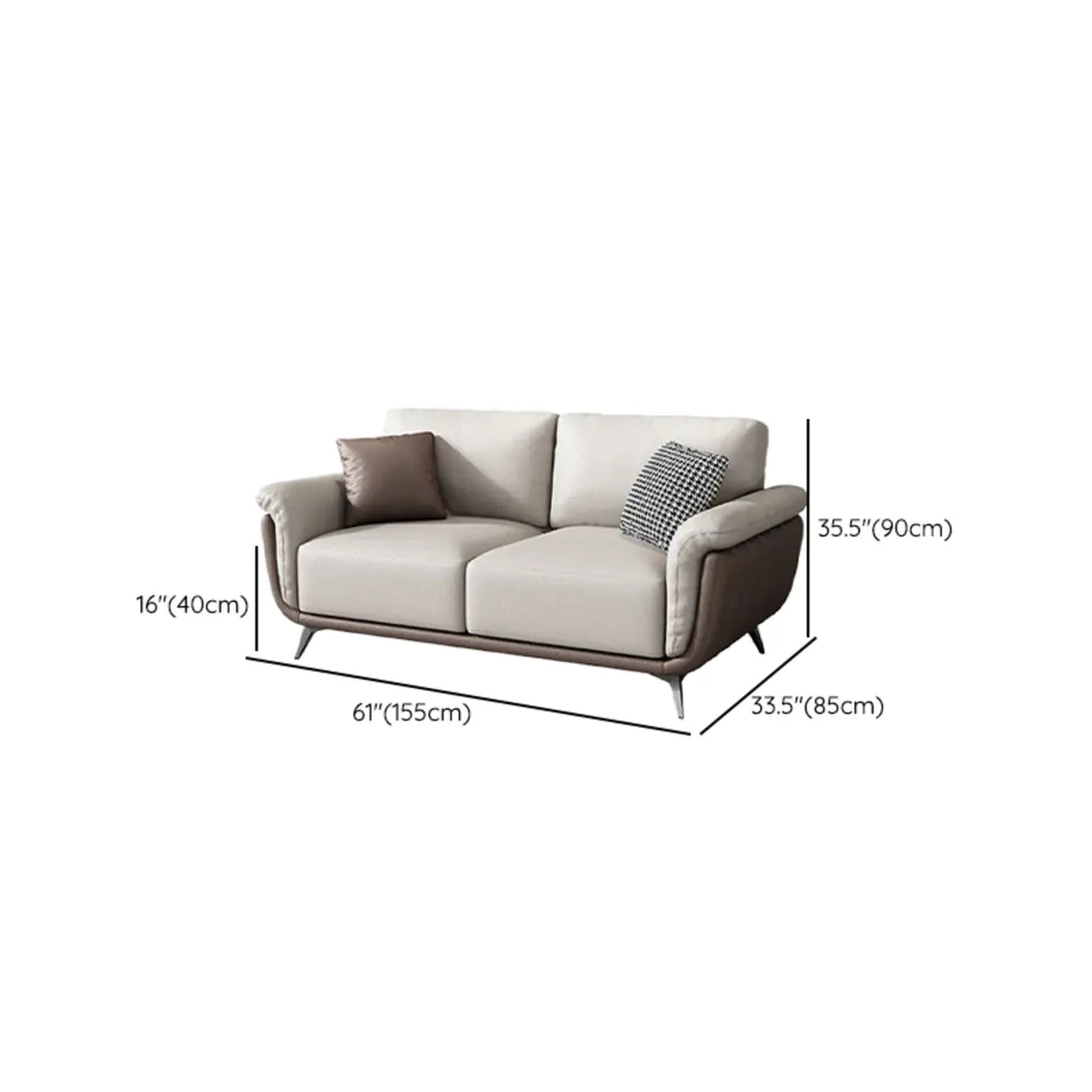 Beige Stain Resistant Leather Flared Arm Wood Leg Sofa Image - 12