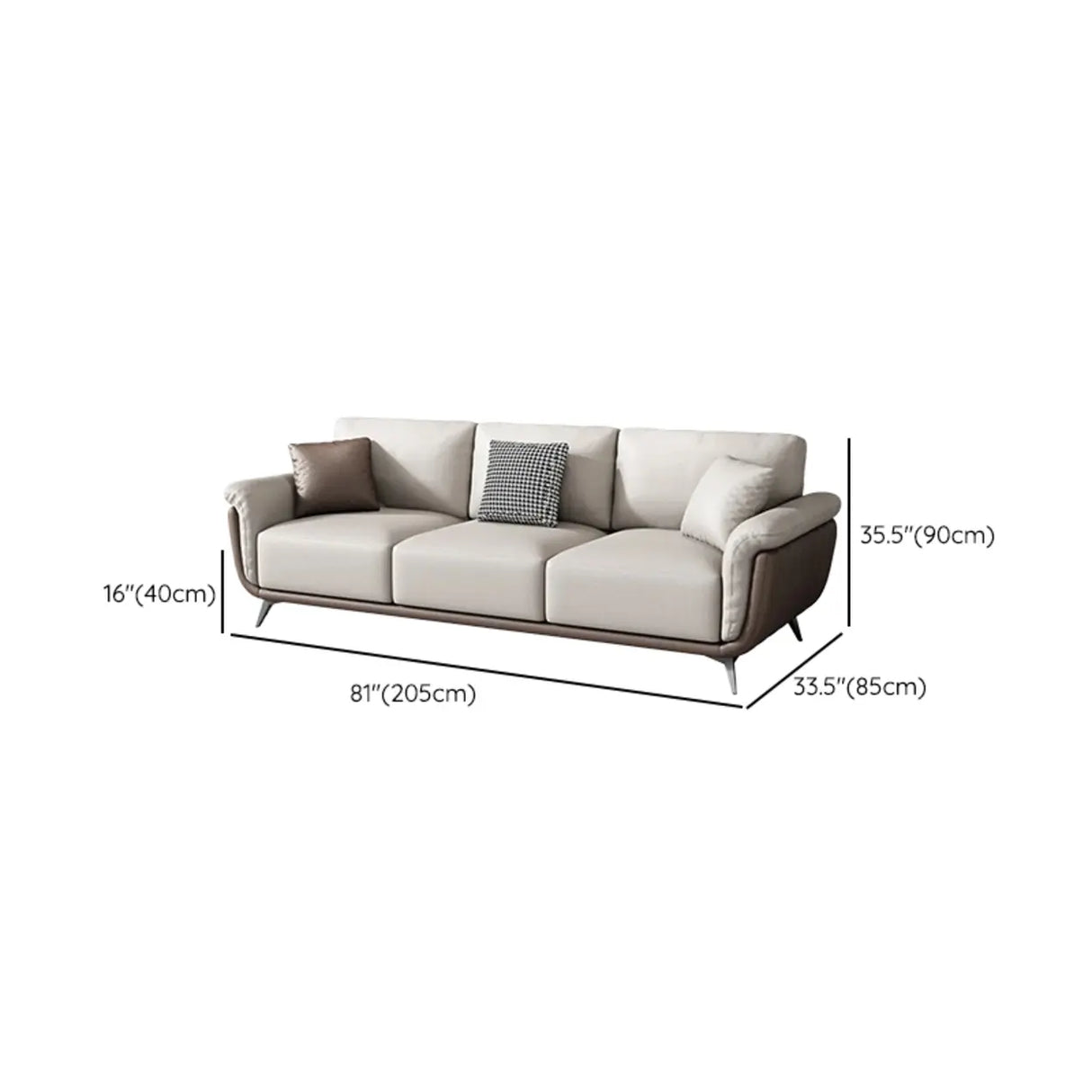 Beige Stain Resistant Leather Flared Arm Wood Leg Sofa Image - 13