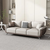 Beige Stain Resistant Leather Flared Arm Wood Leg Sofa Image - 2