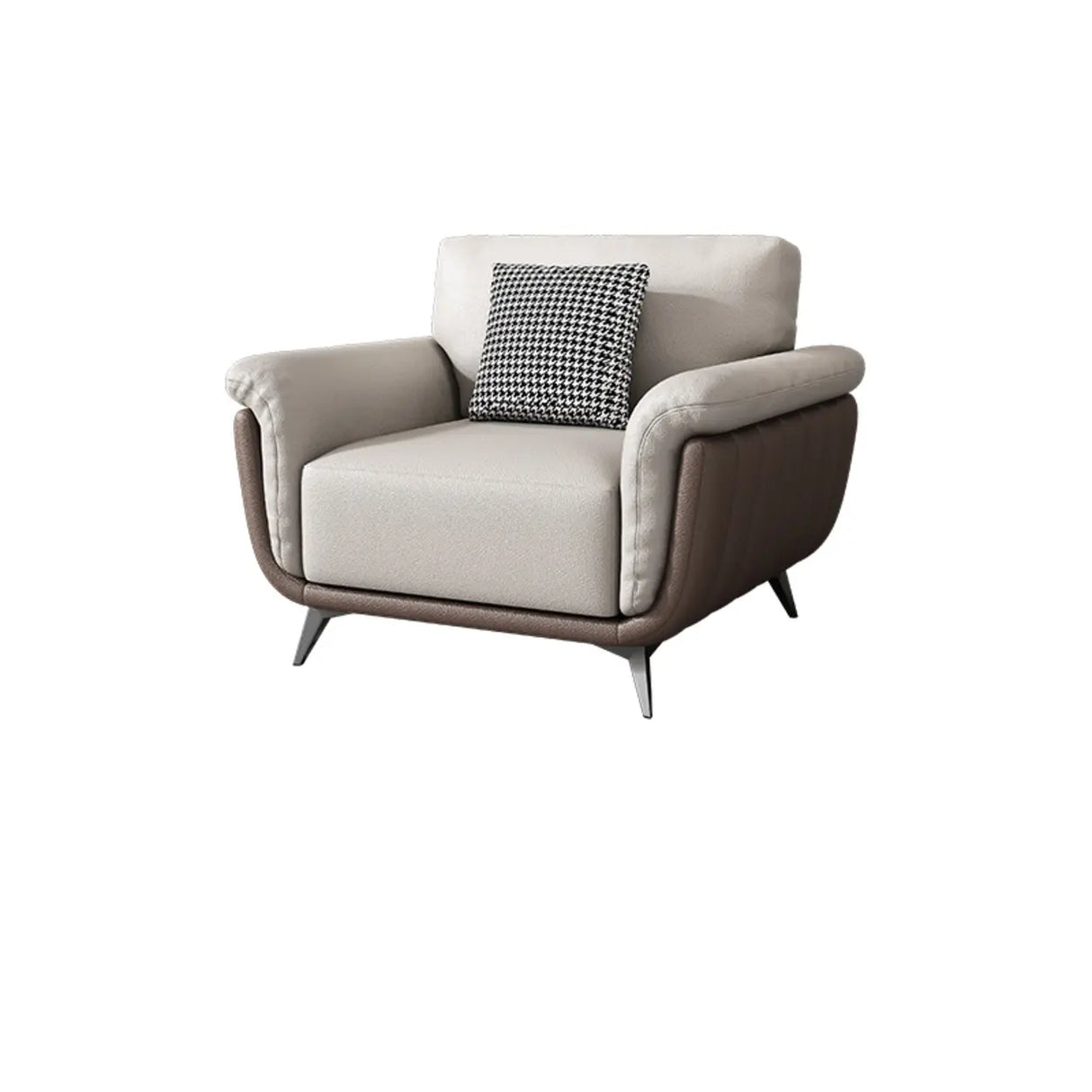 Beige Stain Resistant Leather Flared Arm Wood Leg Sofa Image - 9