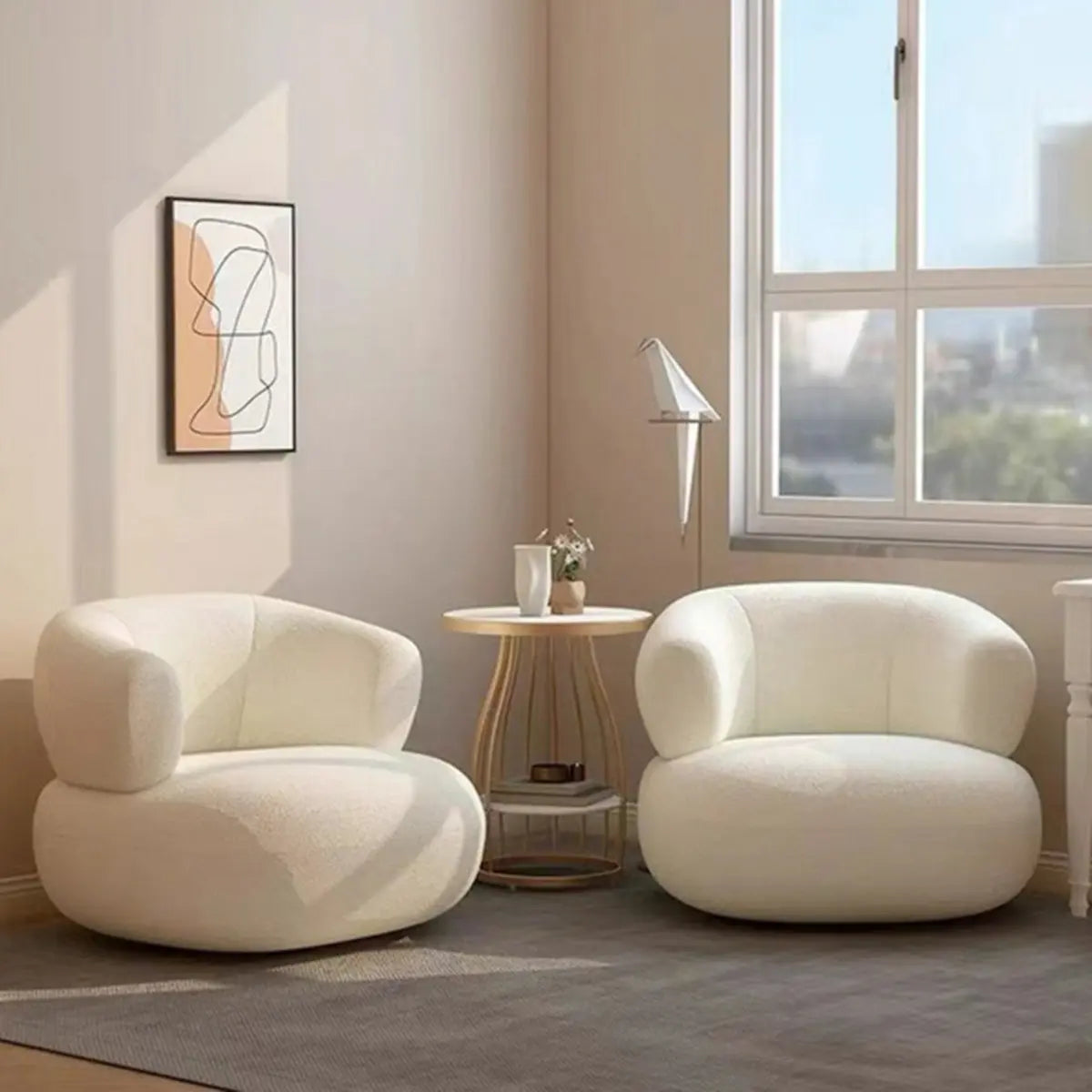 Beige Stain Resistant Round Arm Curved Back Arm Chair Image - 1