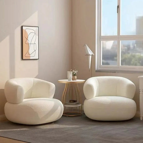Beige Stain Resistant Round Arm Curved Back Arm Chair Image - 1