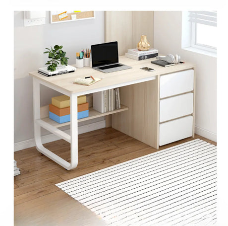 Beige Standard Single Wooden Desk with Drawers Image - 1