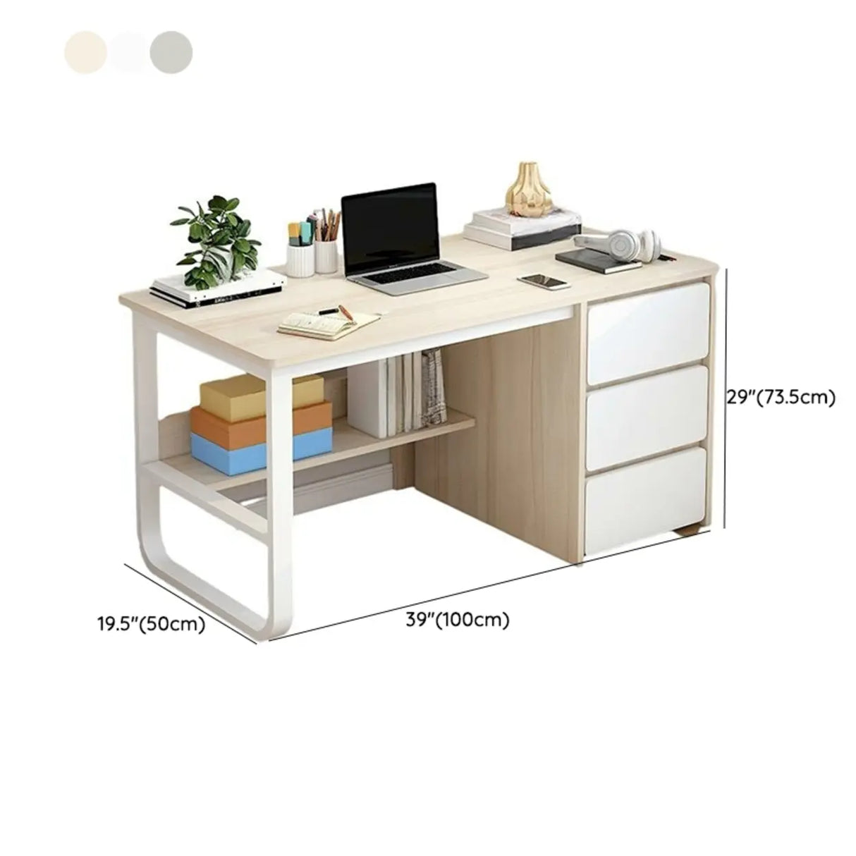 Beige Standard Single Wooden Desk with Drawers 