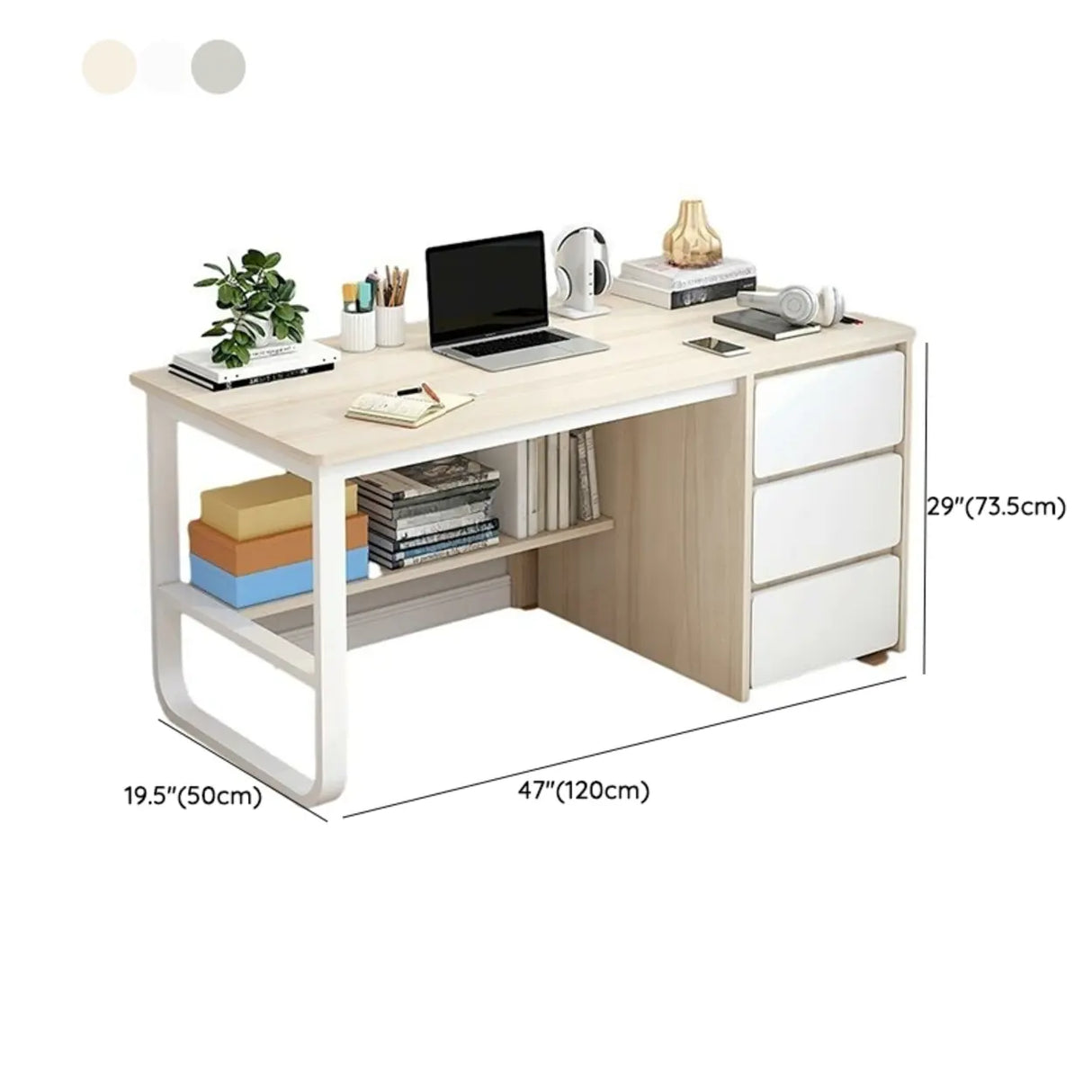 Beige Standard Single Wooden Desk with Drawers Image - 18
