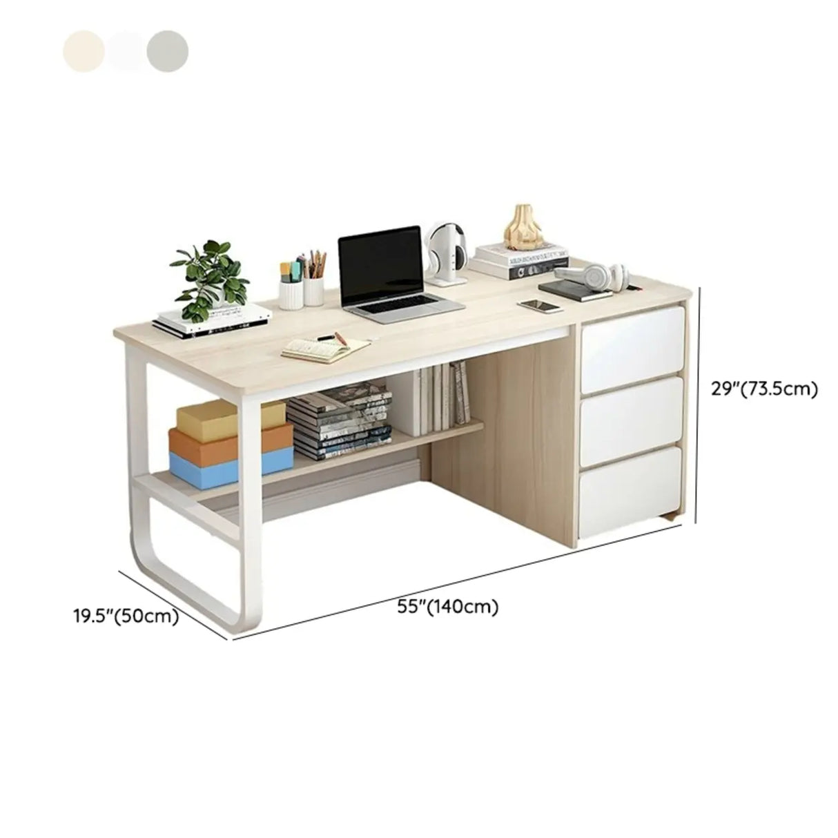 Beige Standard Single Wooden Desk with Drawers Image - 19