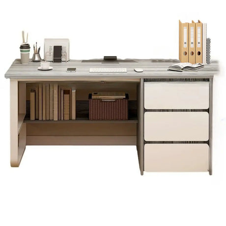 Beige Standard Single Wooden Desk with Drawers Image - 2
