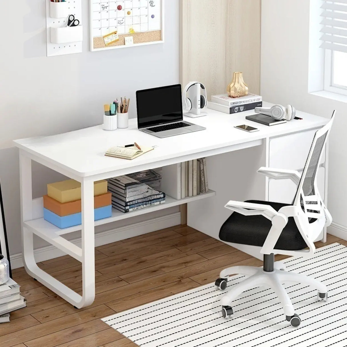 Beige Standard Single Wooden Desk with Drawers Image - 3