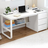 Beige Standard Single Wooden Desk with Drawers Image - 6