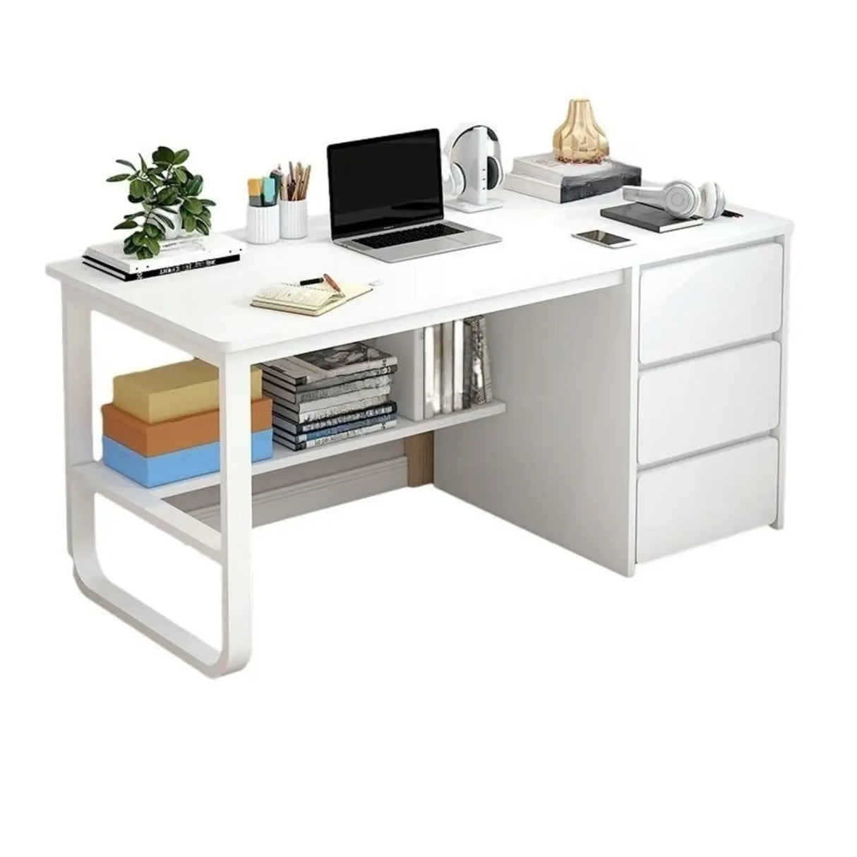 Beige Standard Single Wooden Desk with Drawers Image - 7