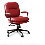 Beige Swivel Ergonomic Leather Office Chair with Wheels Image - 5