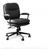Beige Swivel Ergonomic Leather Office Chair with Wheels Image - 7