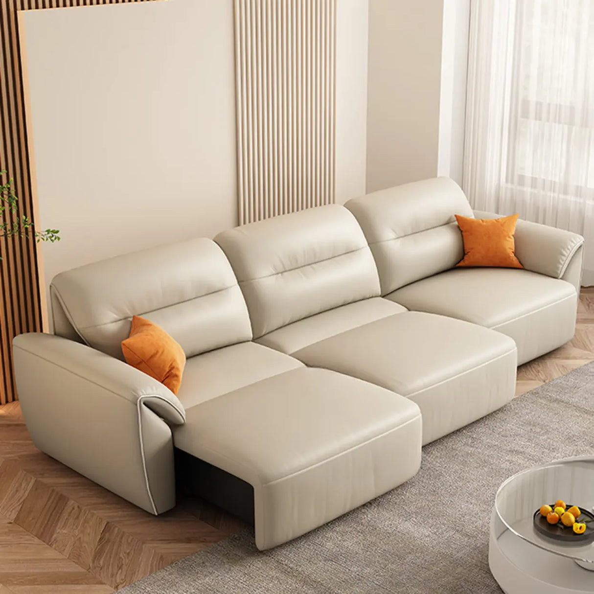 Beige Tear Resistant Genuine Leather Extra Long Sleeper Image - 4
