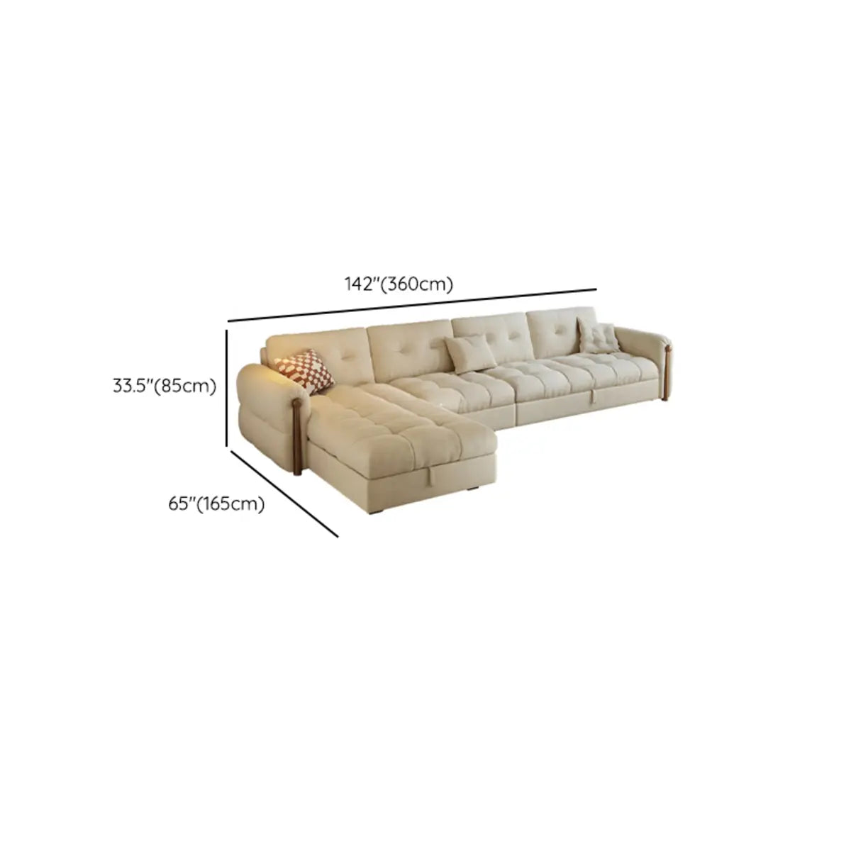 Beige Velvet Round Arm Left Sofa Chaise with Storage Image - 18