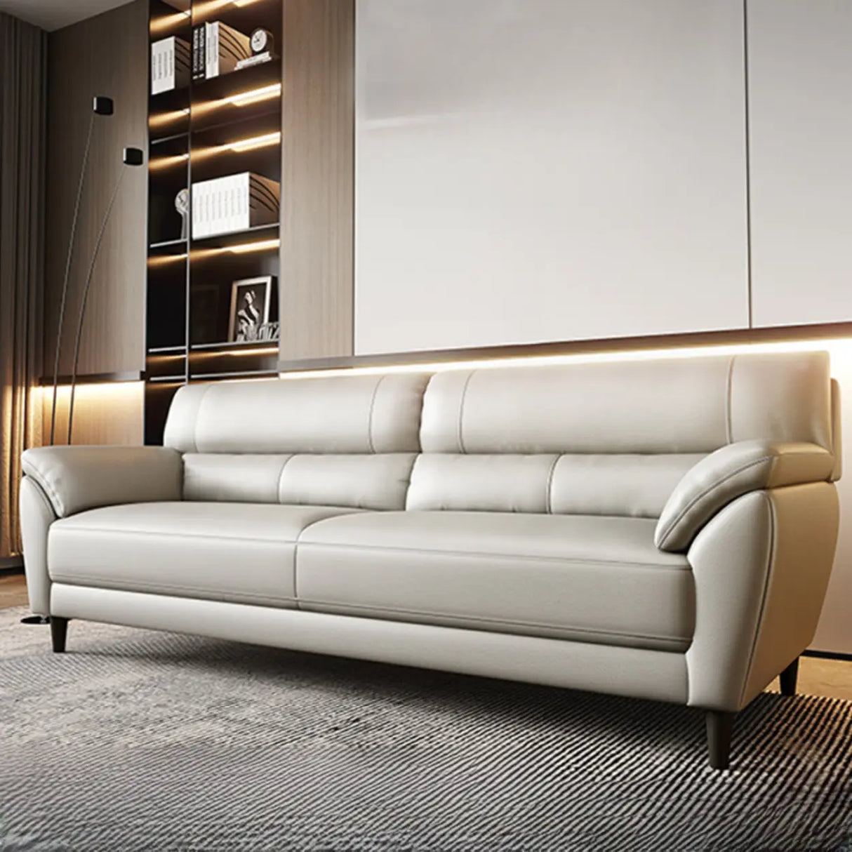 Beige Water Resistant Faux Leather Biscuit Back Sofa Image - 1